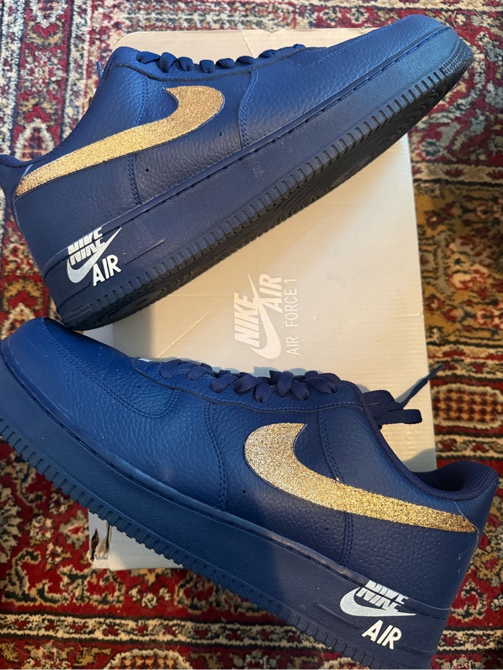 Nike Air Force 1 Low Midnight Navy Sneakers - Royal Blue with Gold Swoosh